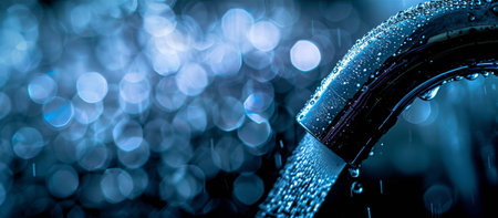 Water flowing from a faucet with droplets sparkling in the light creating a refreshing atmosphere and highlighting the importance of water conservation conceptの素材
