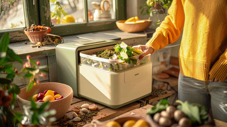 Composting process with hands holding organic wasteの素材