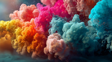 Colorful smoke clouds swirling in vibrant hues creating a dynamic abstract background conceptの素材