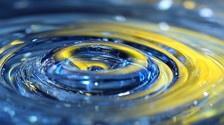 Water ripple with vibrant blue and yellow colors creating a mesmerizing visual effect conceptの素材