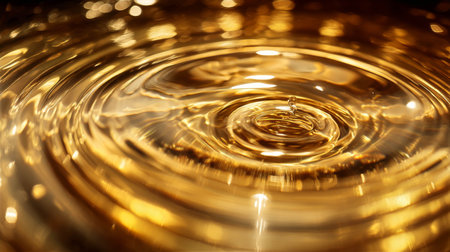 Golden liquid ripple effect in water surface creating mesmerizing patterns and reflections conceptの素材