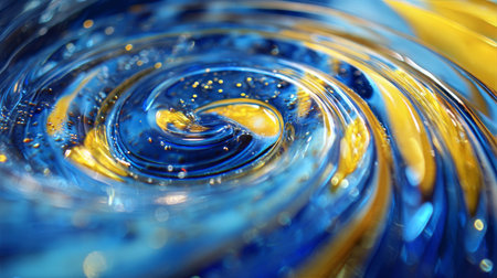 Colorful swirling patterns in blue and yellow abstract art design vibrant energy conceptの素材