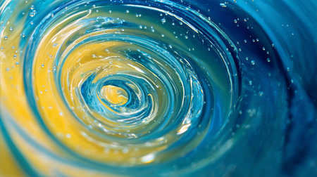 Swirling blue and yellow water pattern creating a mesmerizing abstract design for artistic inspiration conceptの素材