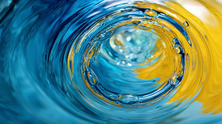 Vibrant swirling water patterns in blue and yellow tones creating a dynamic visual experience conceptの素材