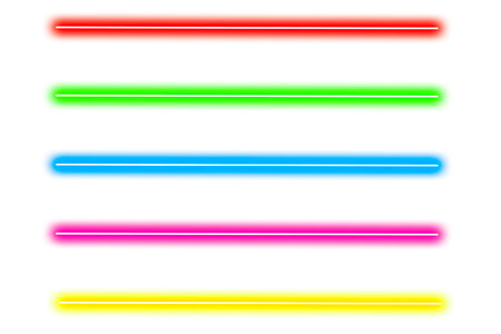 Set of neon glowing lines in vibrant colors on transparent backgroundの写真素材