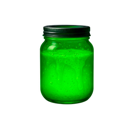 Jar of glowing green slime isolated on transparent backgroundの素材