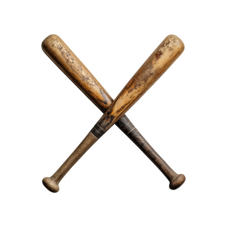 Vintage crossed baseball bats isolated on transparent backgroundの素材