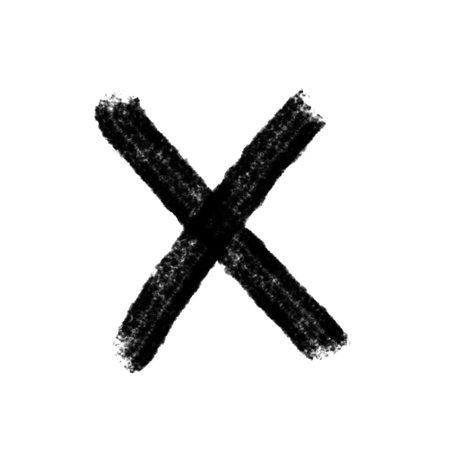 Black hand drawn X mark brush stroke on transparent backgroundの写真素材