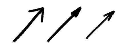 Hand-drawn arrow marker strokes, rough brush style arrows pointing upward, ink sketch arrow elements isolated on transparent PNG background, artistic marker texture for design, presentation, highlight and infographic use.の写真素材