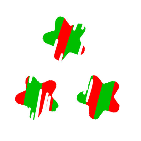 Hand drawn Christmas star shapes isolated on white background, red and green striped holiday...