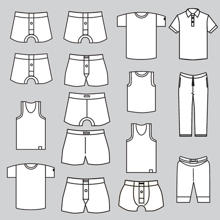 the underwear pattern for men on a gray background. the underwear for men linear template iconsのイラスト素材