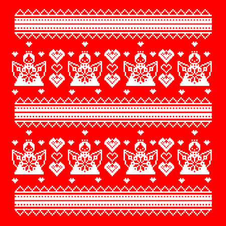 Slavic pattern ornament cross stitch. style Valentine s Day. Angels and hearts. vector illustrationのイラスト素材