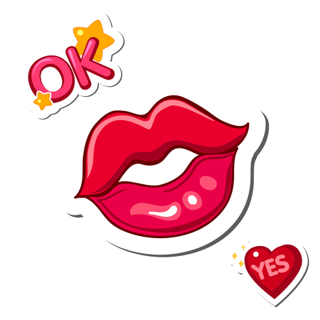 Kiss Me, Invitation, Yes etc. Comic balloons collection. Comic text sound effects. Sticker Design elements vector illustrationのイラスト素材