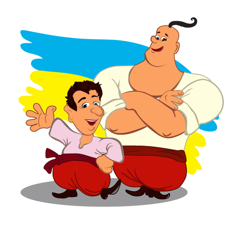 Isometric Ukrainian People in Traditional Clothes. Ukrainian heroes waving hand.のイラスト素材