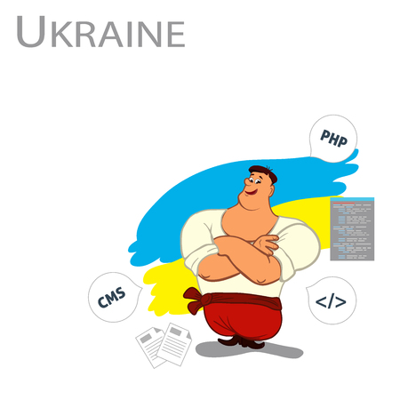 Ukrainian man, programmer. Vector Concept Ukraine crisis. Flat style colorful Cartoon illustration.のイラスト素材