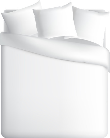 Blank white square pillows, vector illustration. Bed pattern, beds for your design. View from aboveのイラスト素材