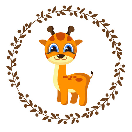 Cute giraffe cartoon illustration on white backgroundのイラスト素材