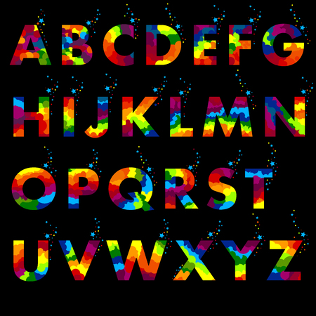 Vector of colored alphabet. Colored letters on a Black background.のイラスト素材