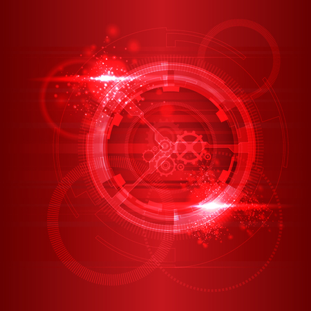 Red particles flowing towards on dark background. Vector illustration. Abstract molecules impact. Connection Structure. Geometric Modern Technology Concept.のイラスト素材