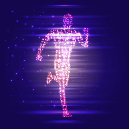 Running Man. Human Body. Light waves. Abstract background. Design for Sport, Business, Science and Technology. Vector Illustrationのイラスト素材