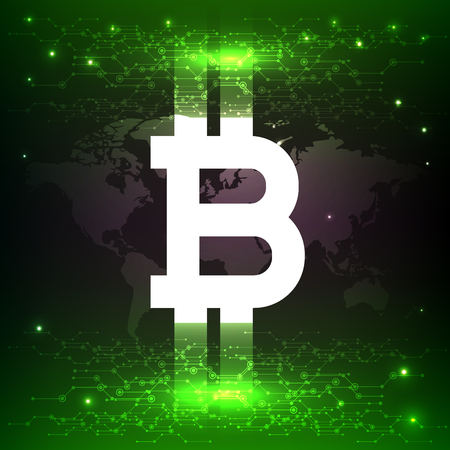 Bitcoin digital currency, futuristic digital money, technology worldwide network concept, vector illustration. Green background.のイラスト素材