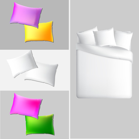 Set of pillows and an empty bed. Template for your design. Vector illustrationのイラスト素材