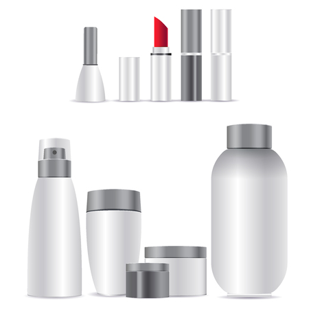 Realistic cosmetic bottles on white background. Cosmetic cream containers. 3d Vector Illustrationのイラスト素材
