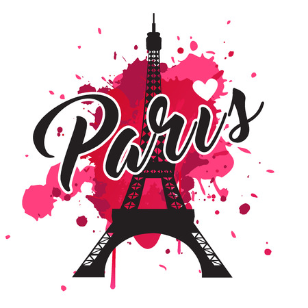 Symbol Paris. Fashion print for female wear. Template for t shirt, apparel, card, poster. Eiffel Tower and heart as symbol of love. Design element. Vector illustration.のイラスト素材