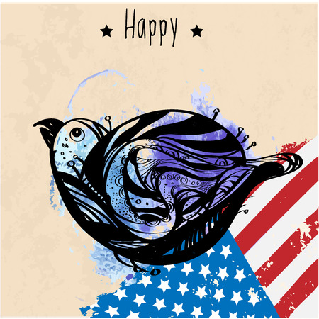 The national symbol of the USA. The bird of happiness is the Eagle or the Hawk, the national flag of the USA. Vector In the style of grungeのイラスト素材
