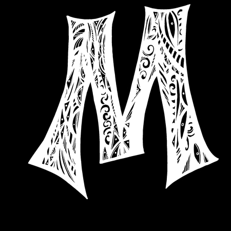 Elegant capital letter M in the style of the Doodle. To use monograms, logos, emblems and initials.のイラスト素材
