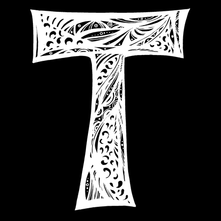 Mosaic decorative hand made font. Ornamental font. Stained glass decorative lettering. letter Tのイラスト素材