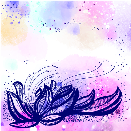 Lotus hand drawn vector illustration on a watercolor background. Template for your designのイラスト素材