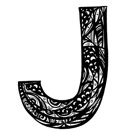 vintage icon with the letter of J, in style zentangl. Hand drawn zentangle style lettersのイラスト素材