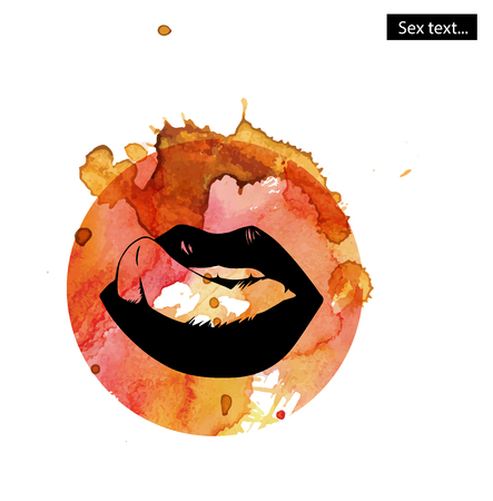 Woman open mouth with lips and licking tongue. Ink illustration.のイラスト素材