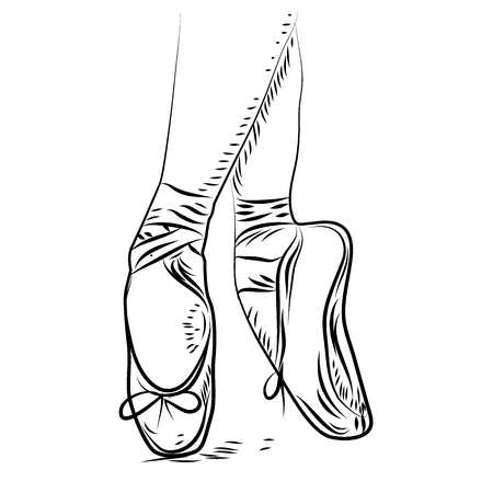 ballet dance. vector ballet shoes, isolated illustration. Sketch silhouette hand drawn pointes shoesのイラスト素材