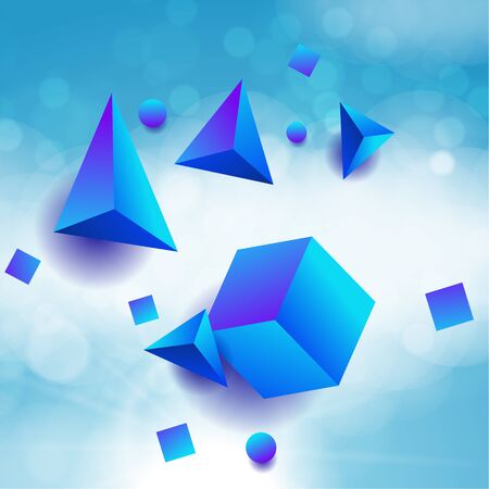 Blue volumetric figures 3d. Abstract vector illustration. Background for your design.のイラスト素材