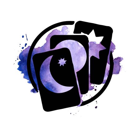 Tarot cards icon. Stylish mysterious ink background. watercolor blotsのイラスト素材