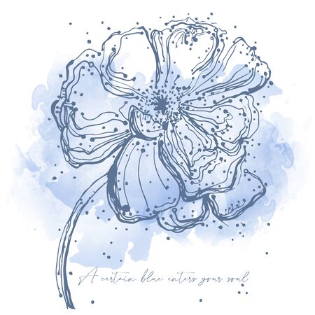 Floral background fantasy with watercolor drop. Hand Drawn doodle vector illustration. Sketch for tattoo, postcard, t-shirt, fabric bag, poster.のイラスト素材