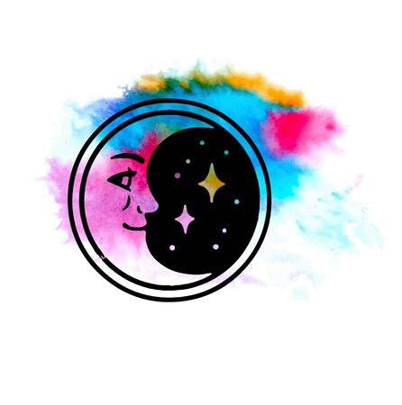 Outline young moon icon. Half moon symbolのイラスト素材