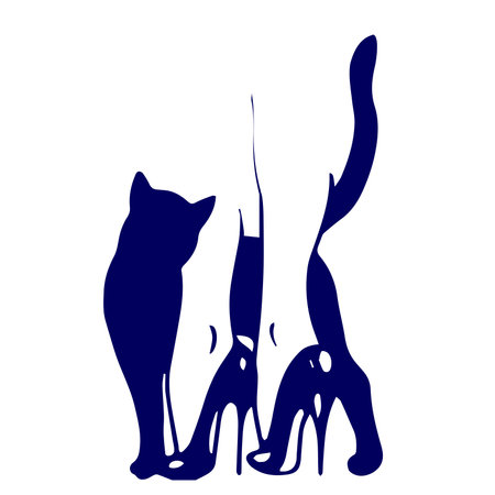 Girl and a cat on white background. Hand drawn vector. Emotion illustrationのイラスト素材