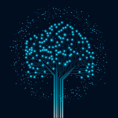 Vector abstract dots lines light blue color on black background in concept technology, communication, digital, ai, science.のイラスト素材