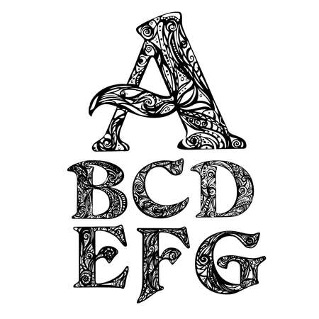 Handwritten black ink alphabet. Vector isolated on white backgroundのイラスト素材