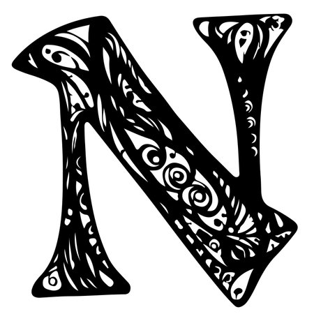 N letter logo in vintage western style. Vector font for labels, posters etc. Calligraphy, Typography, Monogram.のイラスト素材