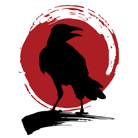 Ink crow. Grunge design with blots silhouette of a crow. Template for card, poster, invitation, brochure or banner. Vector Ink Painting.のイラスト素材