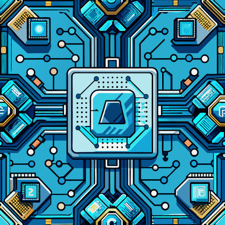 Intricate blue circuit board design showcasing advanced technology components and connectionsのイラスト素材