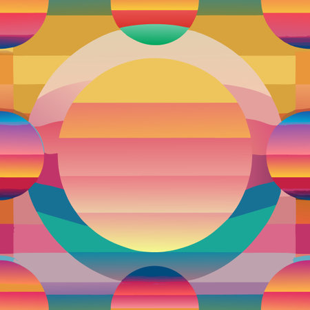 Colorful abstract design showcasing harmonious circular shapes and gradient hues in a vibrant compositionのイラスト素材