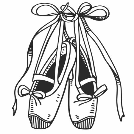 Ballet shoes with ribbons hanging together in a graceful display of artistry and dance spirit Generative AIのイラスト素材