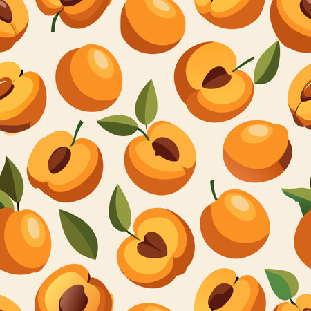 Vibrant apricot pattern showcasing ripe fruit with leaves on a light background, perfect for design and decor purposes Generative AIのイラスト素材
