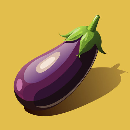 Fresh eggplant on a vibrant yellow background showcasing its smooth surface and vivid color for culinary inspiration Generative AIのイラスト素材