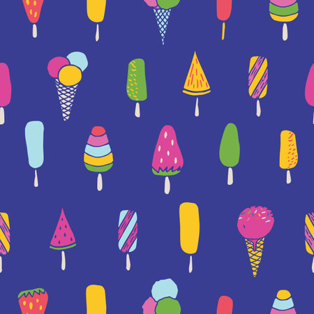 Colorful ice cream cones, Vector seamless repeat pattern. Great for packaging and textile, birthday...